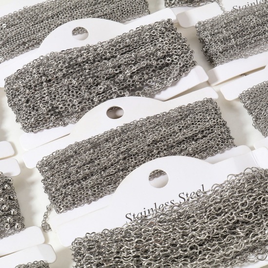 Imagen de 304 Acero Inoxidable Cadenas Para Accesorios Hechos a Mano para Hacer Joyas Tono de Plata 1 Rollo (Aprox 5 M/Rollo)