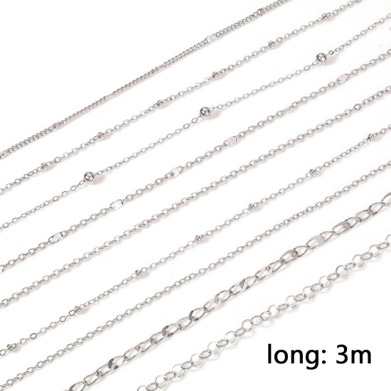 Picture of 304 Stainless Steel Link Chain For Handmade DIY Jewelry Making Findings Silver Tone 1 Roll (Approx 3 M/Roll)