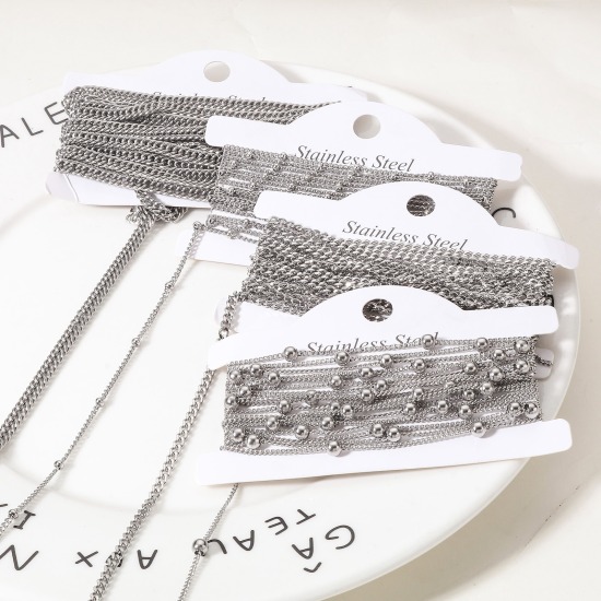 Bild von 304 Edelstahl Schmuckkette Kette Für handgefertigte Schmuckherstellung Silberfarbe 1 Rolle (ca. 5 M/Rolle)