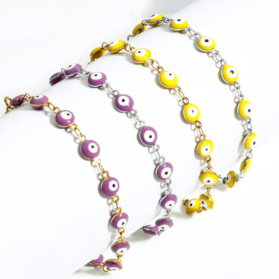 Immagine di 304 Acciaio Inossidabile Religione Catena a Maglia Fatta a Mano Braccialetti Tondo Malocchio Con Aragosta Fermagli Fibbia e Catena di Estensione 16.5cm Lunghezza, 1 Pz