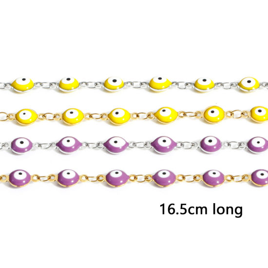 Immagine di 304 Acciaio Inossidabile Religione Catena a Maglia Fatta a Mano Braccialetti Tondo Malocchio Con Aragosta Fermagli Fibbia e Catena di Estensione 16.5cm Lunghezza, 1 Pz