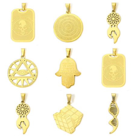 304 Stainless Steel Religious Pendants Multicolor Dream Catcher Hamsa Symbol Hand