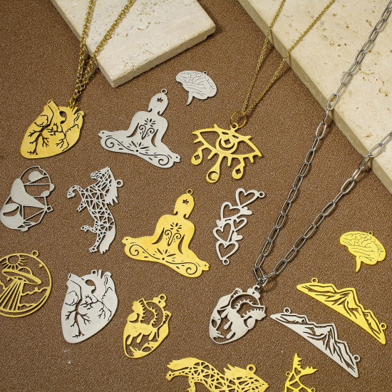 Image de Pendentifs en 304 Acier Inoxydable Élégant Cœur Multicolore Yeux 2 Pcs