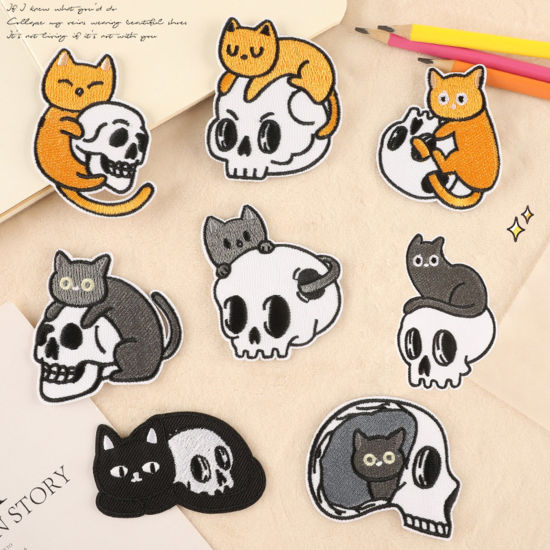 Immagine di Poliestere Halloween Rattoppo (Con la colla posteriore) DIY Scrapbooking Craft Multicolore Scheletro Gatto 2 Pz