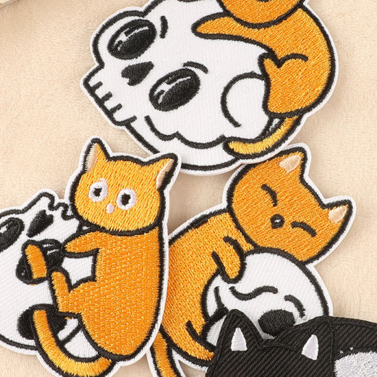 Immagine di Poliestere Halloween Rattoppo (Con la colla posteriore) DIY Scrapbooking Craft Multicolore Scheletro Gatto 2 Pz