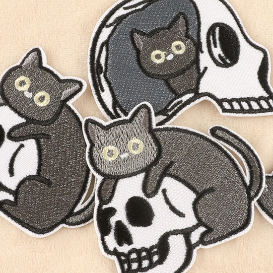 Immagine di Poliestere Halloween Rattoppo (Con la colla posteriore) DIY Scrapbooking Craft Multicolore Scheletro Gatto 2 Pz