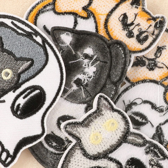 Immagine di Poliestere Halloween Rattoppo (Con la colla posteriore) DIY Scrapbooking Craft Multicolore Scheletro Gatto 2 Pz