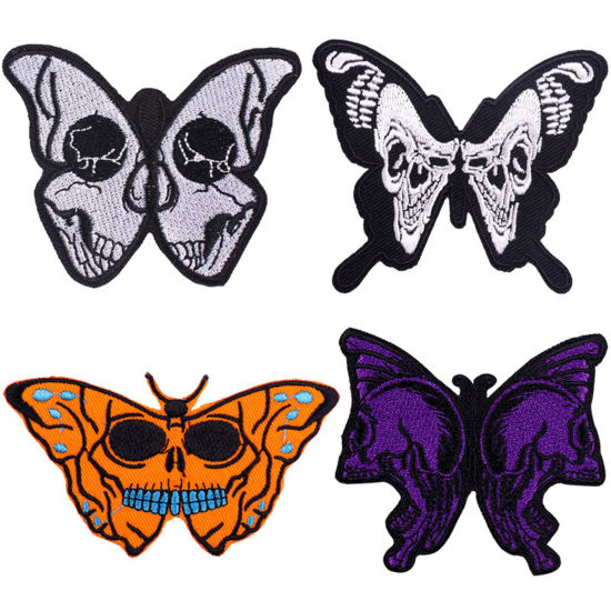 Picture of Polyester Halloween Iron On Patches Appliques (With Glue Back) DIY Sewing Craft Clothing Decoration Multicolor Butterfly Animal Skull