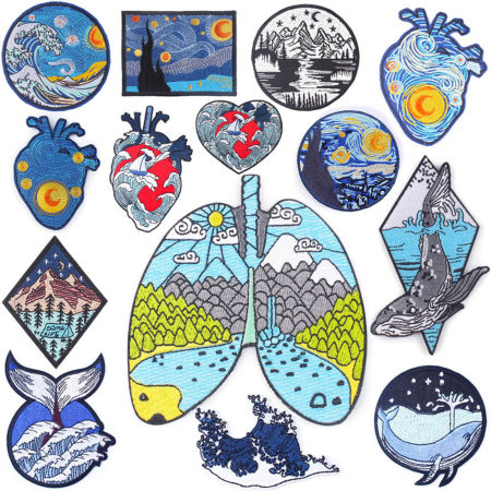Polyester Iron On Patches Appliques (With Glue Back) DIY Sewing Craft Clothing Decoration Multicolor Wave