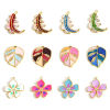 Picture of 304 Stainless Steel Pastoral Style Charms Gold Plated Multicolor Flower Leaf Enamel Clear Rhinestone