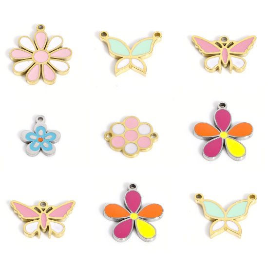 Immagine di 2 Pz 316 Acciaio inossidabile Ciondoli Fiore Multicolore Farfalla Smalto