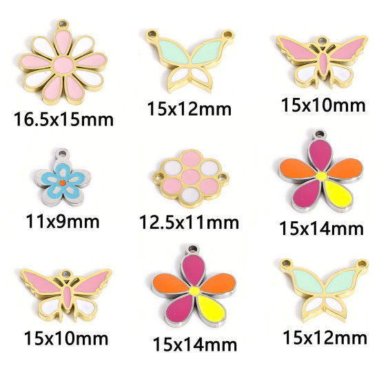 Immagine di 2 Pz 316 Acciaio inossidabile Ciondoli Fiore Multicolore Farfalla Smalto