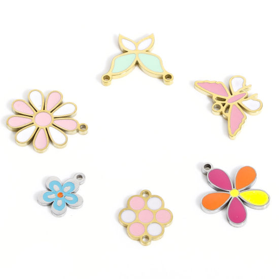 Immagine di 2 Pz 316 Acciaio inossidabile Ciondoli Fiore Multicolore Farfalla Smalto