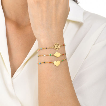 Umweltfreundlich Einfach und lässig Einfach 18K Gold plattiert 304 Edelstahl Gliederkette Kette Hamsa Symbol Hand Lebensbaum Armband Für Frauen Party 1 Strang