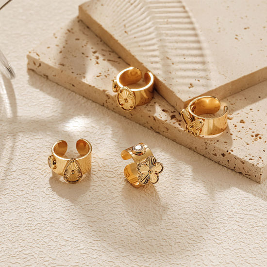 Picture of Eco-friendly Vacuum Plating Sweet & Cute Stylish 18K Real Gold Plated Copper & Cubic Zirconia Open Adjustable Drop Butterfly Rings For Women Party