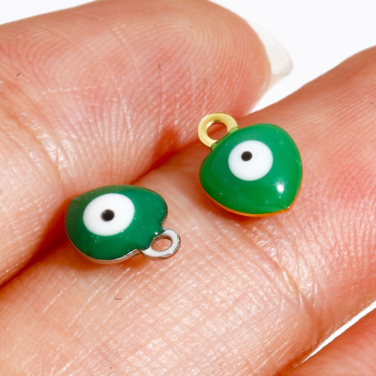 Immagine di 304 Acciaio Inossidabile Religione Charms Cuore Malocchio Smalto a Doppia Faccia 8mm x 6mm, 10 Pz