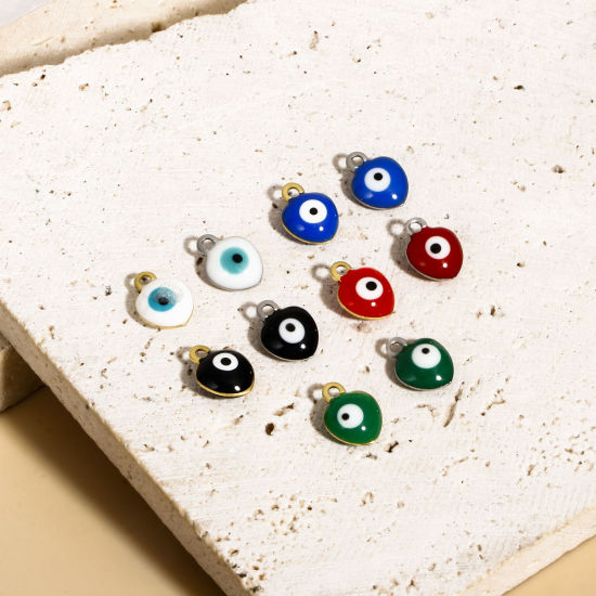 Immagine di 304 Acciaio Inossidabile Religione Charms Cuore Malocchio Smalto a Doppia Faccia 8mm x 6mm, 10 Pz