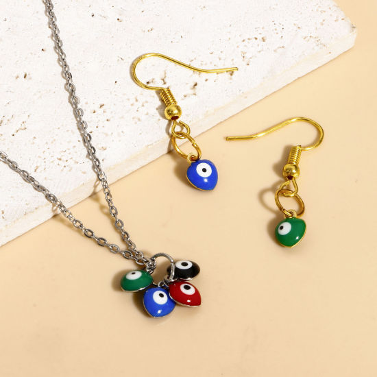 Immagine di 304 Acciaio Inossidabile Religione Charms Cuore Malocchio Smalto a Doppia Faccia 8mm x 6mm, 10 Pz