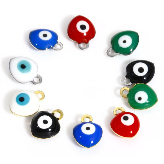 Immagine di 304 Acciaio Inossidabile Religione Charms Cuore Malocchio Smalto a Doppia Faccia 8mm x 6mm, 10 Pz