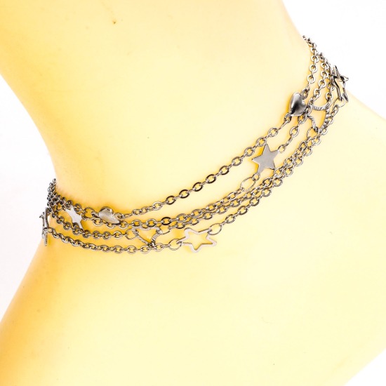 Picture of 304 Stainless Steel Handmade Link Chain Anklet Silver Tone With Lobster Claw Clasp And Extender Chain