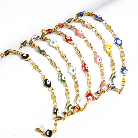 304 Edelstahl Religiös Armband Vergoldet Hamsa Symbol Hand Böser Blick Evil Eye Doppelseitige Emaille 18cm lang, 1 Strang 304 Edelstahl Religiös Armband Vergoldet Hamsa Symbol Hand Böser Blick Evil Eye Doppelseitige Emaille 18cm lang, 1 Strang