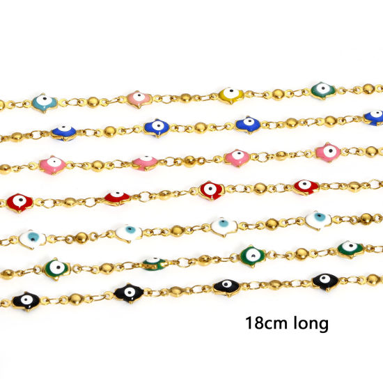 Изображение 304 Нержавеющая Сталь религия Браслеты Позолоченный Ладонь Злой Глаз Двусторонняя эмаль 18см Длина, 1 ШТ