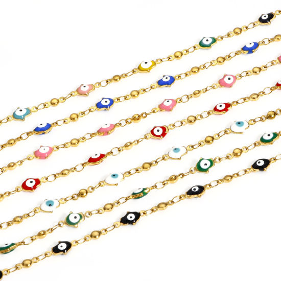 Изображение 304 Нержавеющая Сталь религия Браслеты Позолоченный Ладонь Злой Глаз Двусторонняя эмаль 18см Длина, 1 ШТ