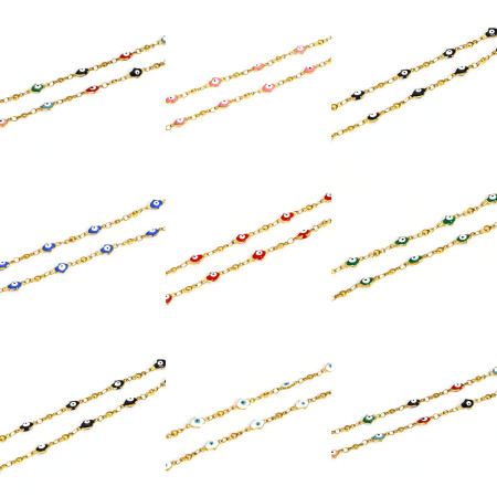304 Stainless Steel Religious Handmade Link Chain Necklace For DIY Jewelry Making Hamsa Symbol Hand Evil Eye Gold Plated Enamel 45cm(17 6/8") - 44cm(17 3/8") long