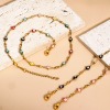 Picture of 304 Stainless Steel Religious Handmade Link Chain Necklace For DIY Jewelry Making Hamsa Symbol Hand Evil Eye Gold Plated Enamel 45cm(17 6/8") - 44cm(17 3/8") long