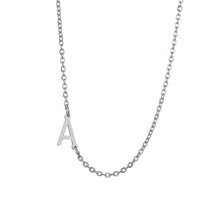 1 本 304ステンレス鋼 おしゃれ 小豆チェーン・あづきチェーン ネックレス シルバートーン キャピタルレター 文字「 A-Z」 45cm長さ の画像