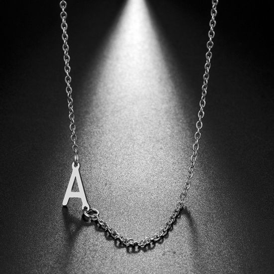 Imagen de 1 Unidad 304 Acero Inoxidable Elegante Cable Cadena Cruz Collares Tono de Plata Mayúscula Letra Mensaje " A-Z " 45cm longitud
