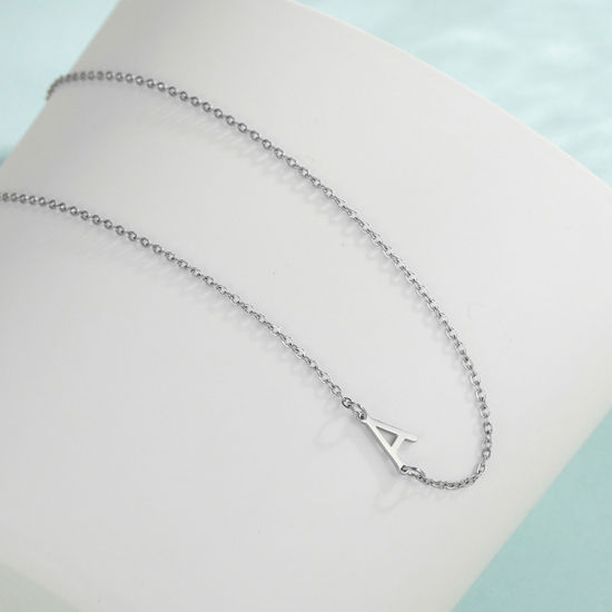 Imagen de 1 Unidad 304 Acero Inoxidable Elegante Cable Cadena Cruz Collares Tono de Plata Mayúscula Letra Mensaje " A-Z " 45cm longitud
