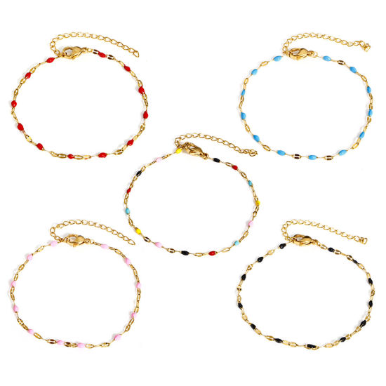Immagine di 1 Pz 304 Acciaio Inossidabile Smalto Catena delle Labbra Braccialetti Oro Placcato Con Aragosta Fermagli Fibbia e Catena di Estensione 17.5cm Lunghezza