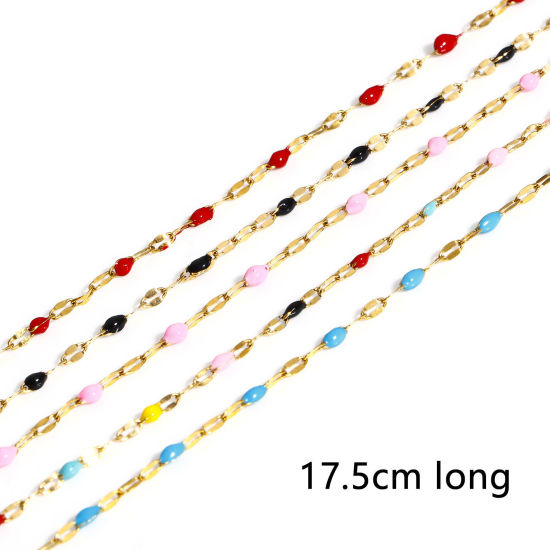Immagine di 1 Pz 304 Acciaio Inossidabile Smalto Catena delle Labbra Braccialetti Oro Placcato Con Aragosta Fermagli Fibbia e Catena di Estensione 17.5cm Lunghezza