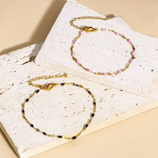 Immagine di 1 Pz 304 Acciaio Inossidabile Smalto Catena delle Labbra Braccialetti Oro Placcato Con Aragosta Fermagli Fibbia e Catena di Estensione 17.5cm Lunghezza