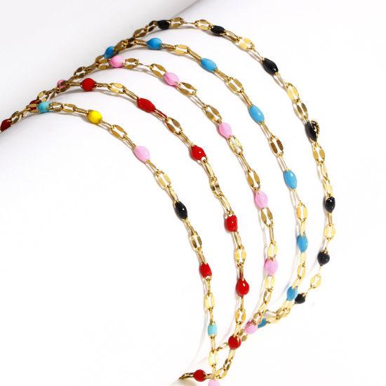 Immagine di 1 Pz 304 Acciaio Inossidabile Smalto Catena delle Labbra Braccialetti Oro Placcato Con Aragosta Fermagli Fibbia e Catena di Estensione 17.5cm Lunghezza