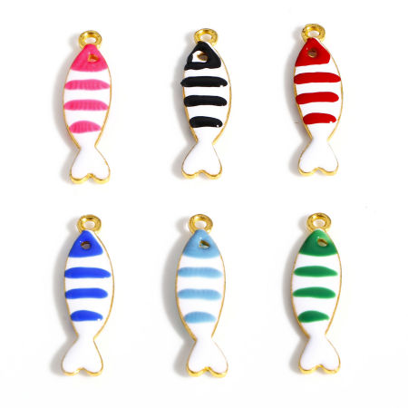 Zinklegierung Emaillierte Pailletten Charms Vergoldet Bunt Fisch Emaille 26mm x 7mm, 5 Stück