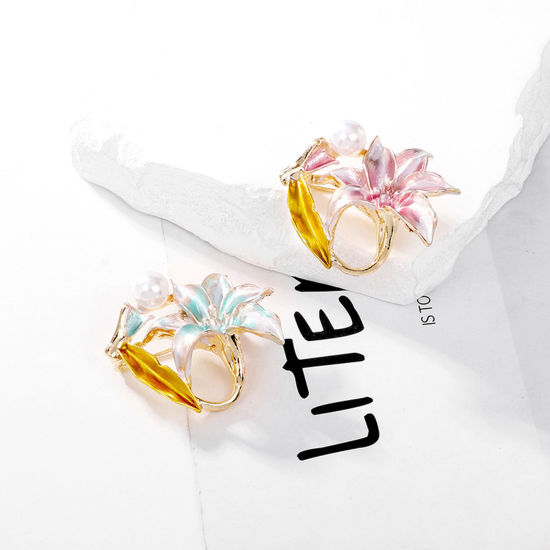 Imagen de Étnico Pin Broches Lilium Chapado en Oro Esmalte 1 Unidad