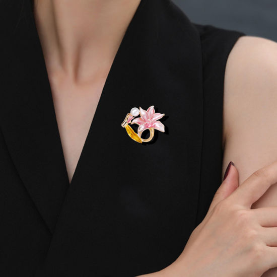 Imagen de Étnico Pin Broches Lilium Chapado en Oro Esmalte 1 Unidad