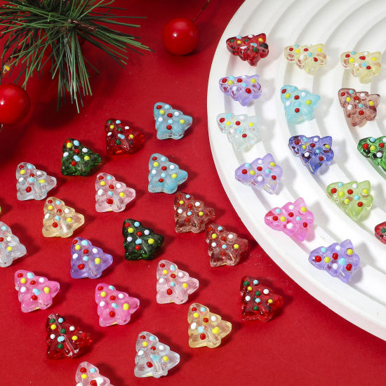 Picture of Lampwork Glass Beads For DIY Jewelry Making Christmas Tree Multicolor Enamel About 16mm x 15mm