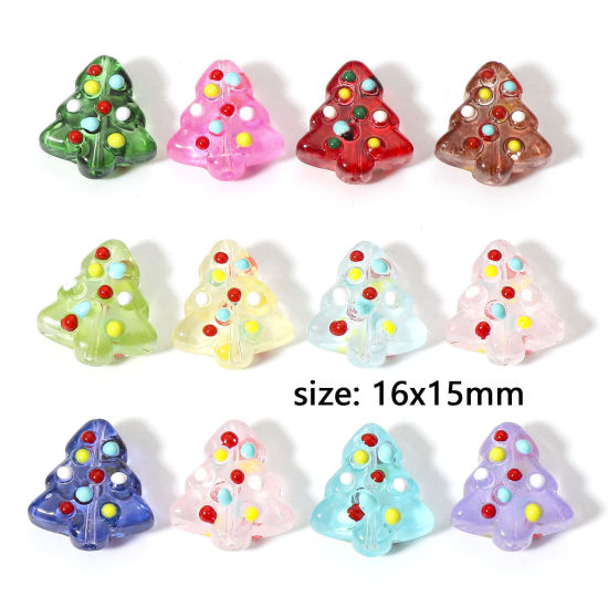 Picture of Lampwork Glass Beads For DIY Jewelry Making Christmas Tree Multicolor Enamel About 16mm x 15mm