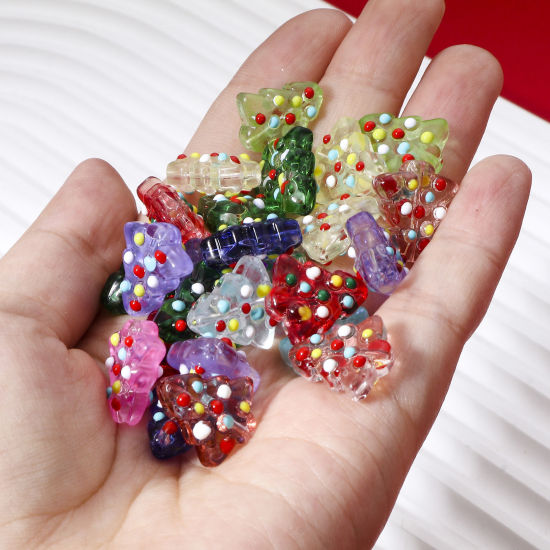 Picture of Lampwork Glass Beads For DIY Jewelry Making Christmas Tree Multicolor Enamel About 16mm x 15mm