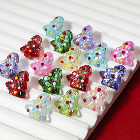 Picture of Lampwork Glass Beads For DIY Jewelry Making Christmas Tree Multicolor Enamel About 16mm x 15mm