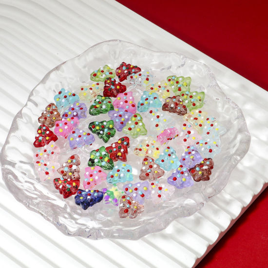 Picture of Lampwork Glass Beads For DIY Jewelry Making Christmas Tree Multicolor Enamel About 16mm x 15mm