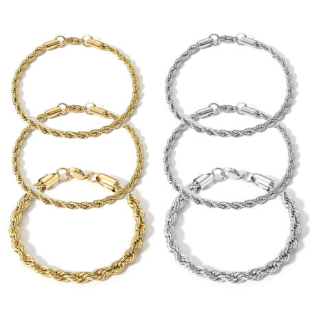 Bild von Großhandel 304 Edelstahl Zopfkette Kette Armband, Vakuumbeschichtung, Frauen Minimalistisch Geschenk Schmuckbedarf, 1 Strang