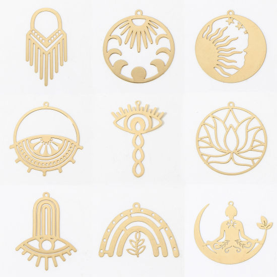 Picture of Iron Based Alloy Filigree Stamping Pendants Multicolor Hollow