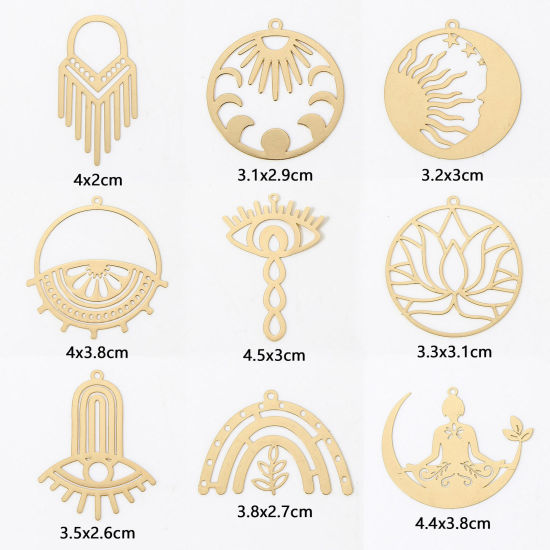 Picture of Iron Based Alloy Filigree Stamping Pendants Multicolor Hollow