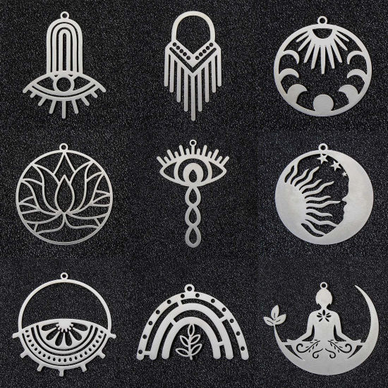 Picture of Iron Based Alloy Filigree Stamping Pendants Multicolor Hollow