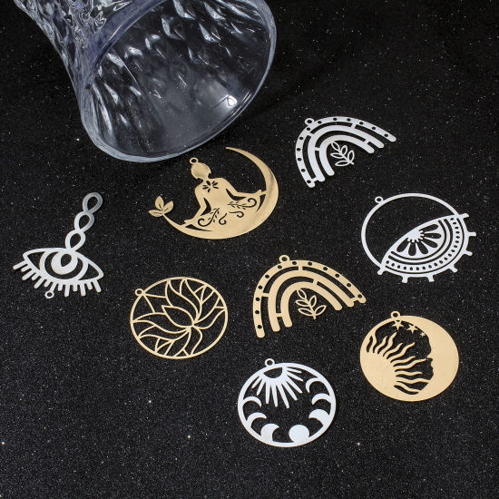 Picture of Iron Based Alloy Filigree Stamping Pendants Multicolor Hollow