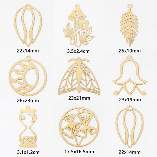 Picture of Iron Based Alloy Filigree Stamping Charms Multicolor Hollow